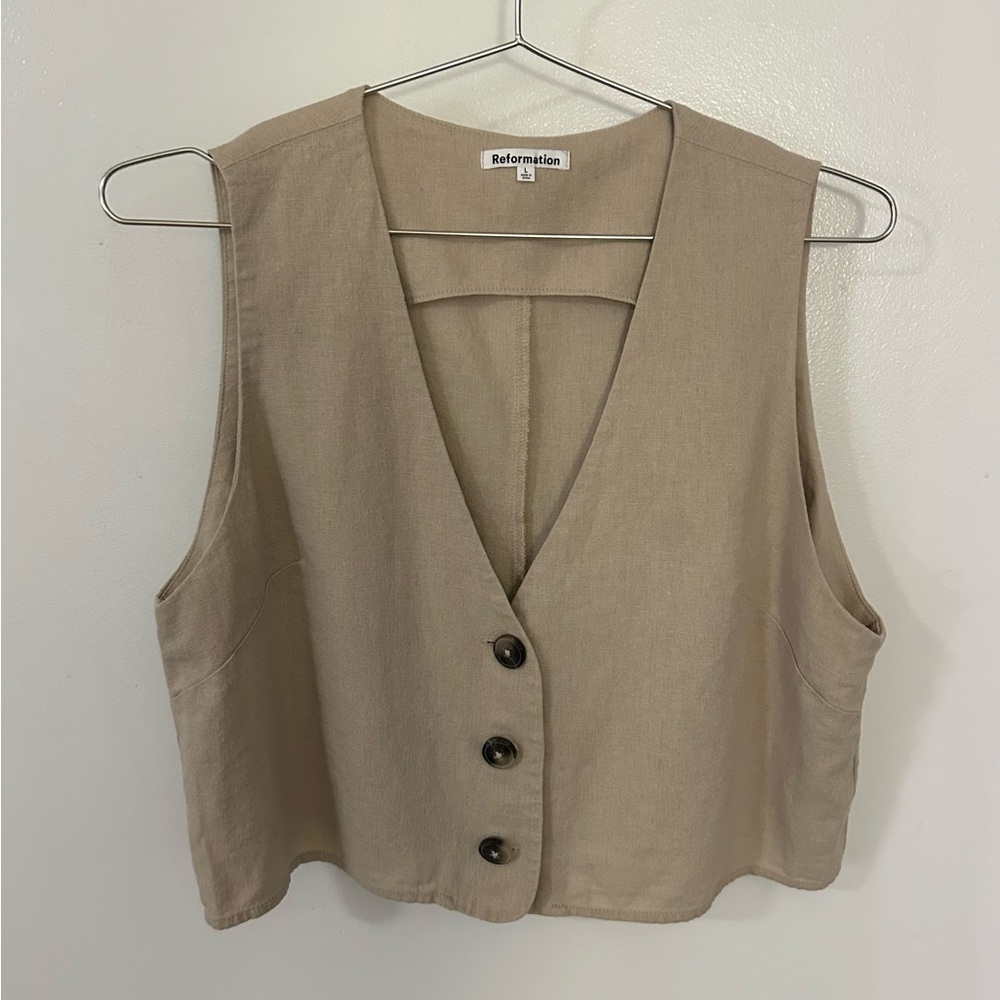Reformation Beige Tan Linen Vest
